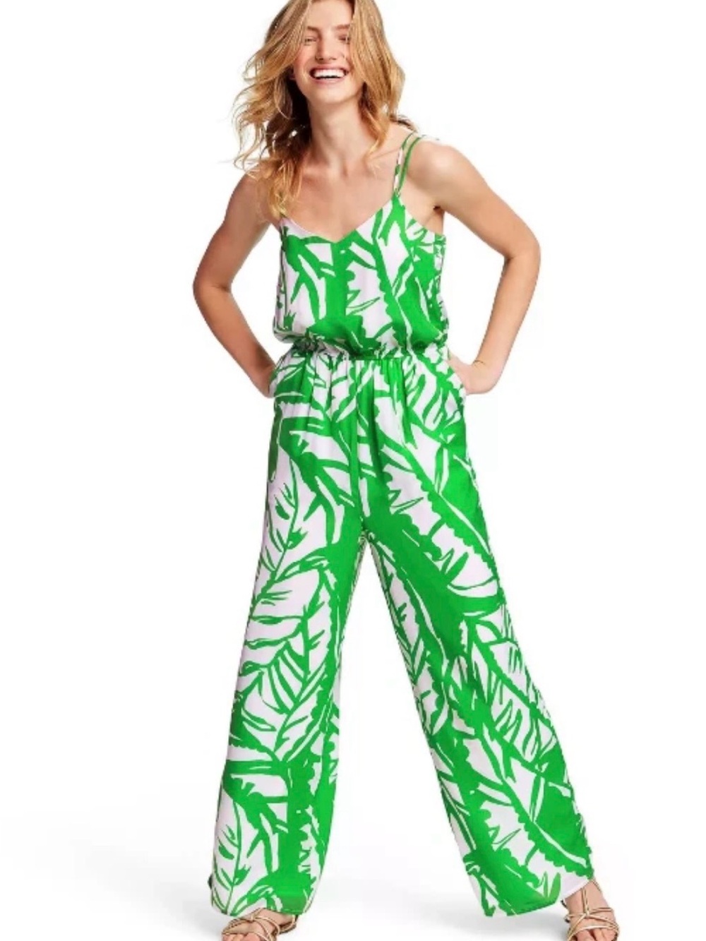 Lilly Pulitzer for Target Green Leaf Print Tank Jumpsuit on White XS Summer Vac